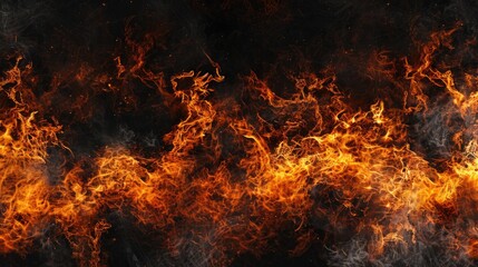 Wall Of Flames. Abstract Fire Texture Isolated on Black Background