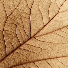 Obraz premium A close-up view of a textured leaf showcasing intricate veins and a warm, golden-brown hue that highlights the natural patterns of the leaf's surface.