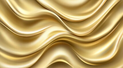 Fototapeta premium Elegant golden silky fabric flows seamlessly, creating a luxurious and sophisticated background with smooth curves, rich textures, and reflections that catch the light beautifully.
