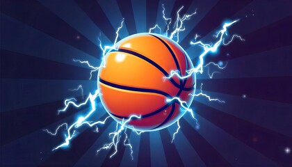 Fototapeta premium Illuminated Basketball with High-Energy Lightning Effects