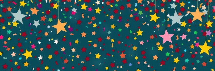 Seamless confetti stars background in festive colors for Christmas celebrations, stars, seamless