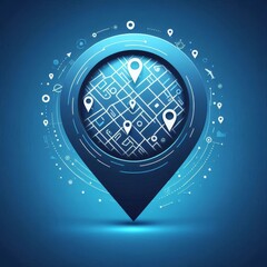 GPS. Abstract vector pins icon on blue. Transportation delivery, map locatio

