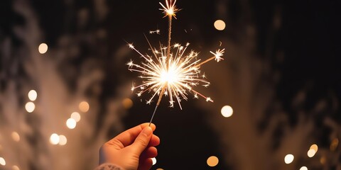 A glowing sparkler held in hand, with a dark, blurred background that adds depth and a feeling of celebration and excitement 2