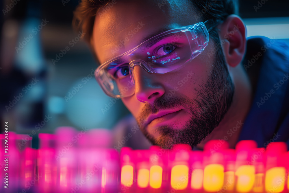 Poster Electronics engineer in glasses explores vibrant laboratory experiments