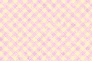 Fototapeta premium Stripes, lines crossing with hand-drawn texture. Childlike-art doodle gingham pattern in pink and yellow color.