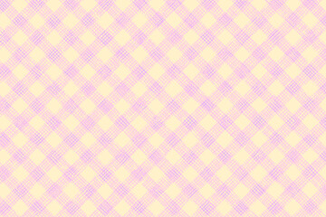 Stripes, lines crossing with hand-drawn texture. Childlike-art doodle gingham pattern in pink and yellow color.