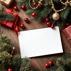  Concept photo of Happy New Year 2025 with Christmas Tree, Gift Packages, Blank White Card, space for text