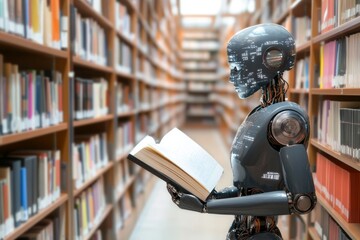 Fototapeta premium Robotic Librarian in the Stacks: The Future of Knowledge Curation