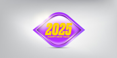2025 Happy new year horizontal banner background and 2025 greeting card with text. vector 2025 new year sticker, label, icon, logo and badge isolated on stylish grey background