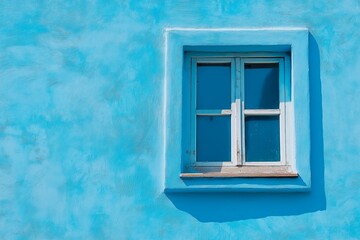 Crisp blue window on a minimalist house, showcasing clean lines and a contemporary aesthetic with fresh blue tones.