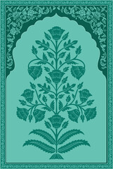 Traditional Indian flower motif. Mughal hand drawn flower, Mughal wall paintings. Indian mughal flower motif with background. © Design 35