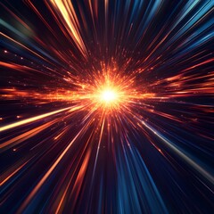 Fototapeta premium High speed radial light rays on dark background with shine light in center 