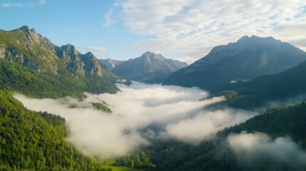 Majestic mountain view alpine region aerial photography foggy landscape panoramic perspective nature's beauty