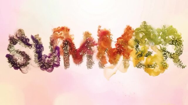 An animated lettering of the word Summer as a background consisting of an explosion of flowers and plants.