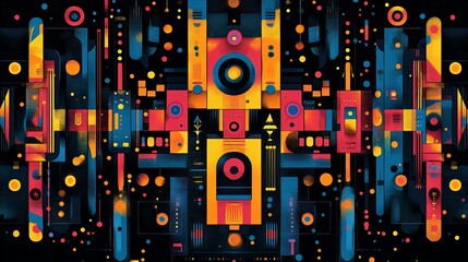 Obraz premium Vibrant Abstract Afrofuturism Background with Futuristic Patterns and Cosmic Motifs Reflecting Afrocentric Culture new beautiful stock image illustration AI