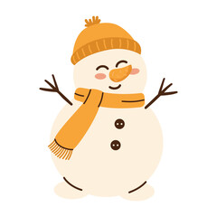 Cute snowman in warm clothes. Vector illustration in cartoon style.