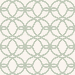 Vector geometric lattice seamless pattern. Abstract background with curved lines, elegant grid, mesh, net. Sage green color texture. Stylish ornament in oriental style. Repeated geo design for decor
