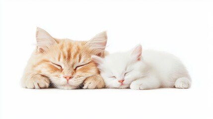 Adorable cats peacefully sleeping together.
