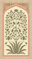 Traditional Indian Mughal flower motif. Botanical floral ethnic motif. Indian mughal flower motif with background. © Design 35