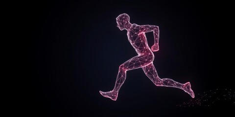 Abstract wireframe athlete running in low poly style composed of triangles, representing the concept of human anatomy and sports, generated by AI, athlete, human body