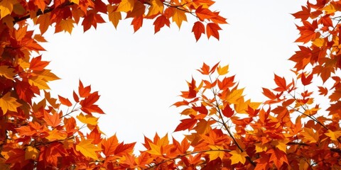 Fototapeta premium Autumn leaves swirling in the wind create a natural frame with copy space in the center, seasonal, autumn