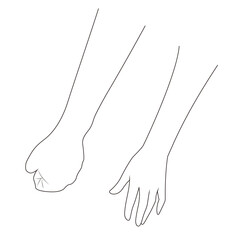 Outline of arm with closed and open hand gestures, minimalist line art.

