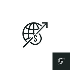 Globe with economic growth icon isolated on white background. Vector illustrations are made with vector-based software, not AI generated results.