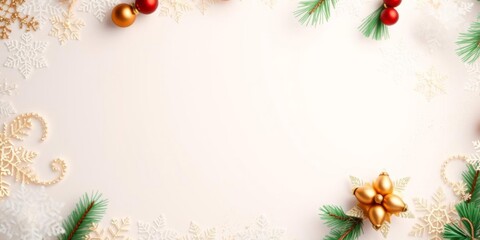 Christmas card background adorned with elegant gold snowflakes and glitter, with a spacious empty area in the middle for customization or text overlay, celebration, snowflakes