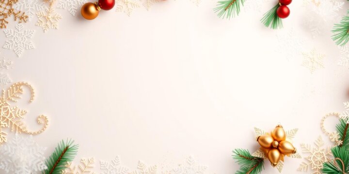 Christmas card background adorned with elegant gold snowflakes and glitter, with a spacious empty area in the middle for customization or text overlay, celebration, snowflakes