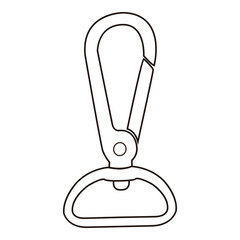 Outline of a carabiner clip with a round base for attaching items.

