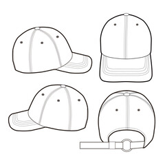 Baseball cap shown from multiple angles with adjustable strap.

