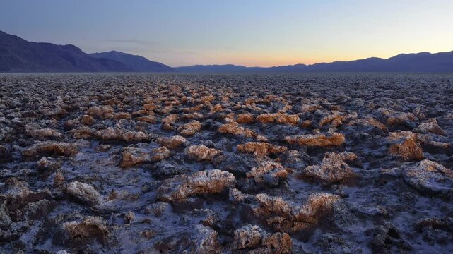 Jagged salt deposits at sunset, Devil's Golf Course, Death Valley, California