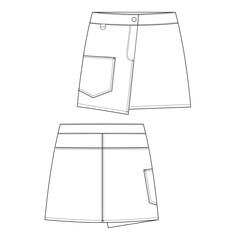 Asymmetrical Mini Skirt with Front Pocket Technical Fashion Template

