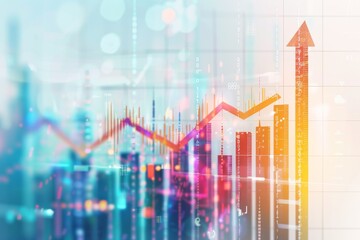 Fototapeta premium An abstract graphic depicts financial growth through various charts and numbers against a blurred background.