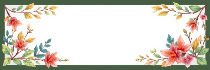 Fototapeta premium Colorful and vibrant banner frame background with exotic plant branches for beauty, fashion, wellness, wedding, and event designs, natural products, background