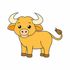 Out line vector cute African Buffalo for kid on white background