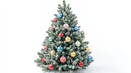 A Christmas tree adorned with a variety of colorful ornaments, including shiny baubles, candy canes, and festive ribbons.