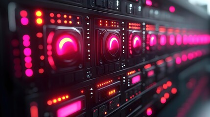 Obraz premium Futuristic Technology Panel with Red Lights 3D Illustration