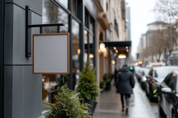 A Hotel Sign Mockup Hangs Elegantly Above the Entrance