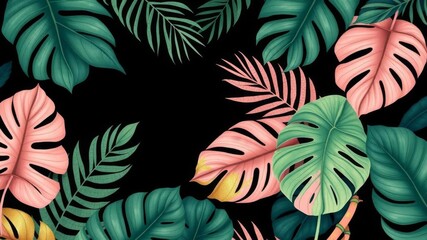 Dark monstera palm leaves and tropical foliage in gold and black colors, creating a luxurious and exotic botanical design for cosmetics or abstract jungle backgrounds, graphic design, palm