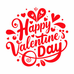  Happy Valentine's Day Lettering in bold, red script, surrounded by decorative swirls, hearts, and playful accents
