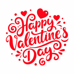 Obraz premium Happy Valentine's Day Lettering in bold, red script, surrounded by decorative swirls, hearts, and playful accents
