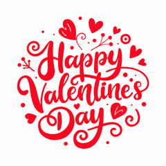  Happy Valentine's Day Lettering in bold, red script, surrounded by decorative swirls, hearts, and playful accents