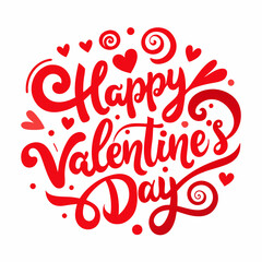  Happy Valentine's Day Lettering in bold, red script, surrounded by decorative swirls, hearts, and playful accents