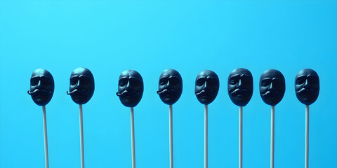 Black mustaches on sticks against blue background to represent mena??s health awareness in November . illustration