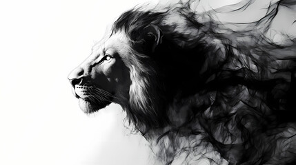 Striking monochrome lion: captivating power in black and white - generative ai. Chiaroscuro. Illustration