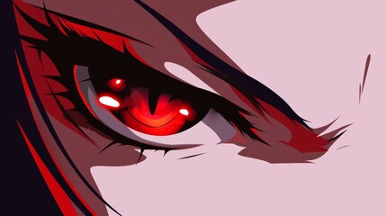 Fototapeta premium Close up Anime face with red eyes from cartoon. Web banner for anime, manga