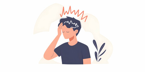Man experiencing a headache with brain and pulse line illustration, ideal for Stroke Awareness Day. high quality image