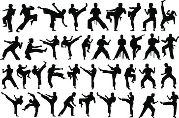 Karate silhouette vectors. Silhouettes of karate martial art vector illustrations.