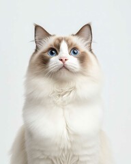 Portrait of a Ragdoll Cat with Striking Blue Eyes and Soft Fluffy Coat, Perfect for Cat Lovers and Feline Enthusiasts

